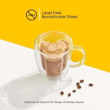 JoyJolt Disney Mickey Mouse 3D Espresso Cups Set of 2