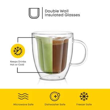 JoyJolt Disney Mickey Mouse 3D Espresso Cups 5.4oz Glass Set of 2 - Insulated Double Wall Design, Unique Coffee Mugs