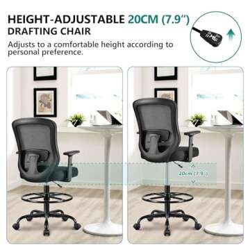 Winrise Drafting Chair,Tall Office Chair for Standing Desk Chair Ergonomic Computer Chair Lumbar Support and Adjustable Foot-Ring (Black)