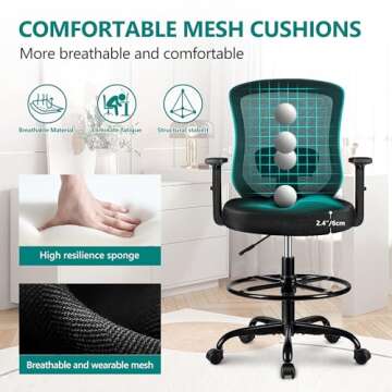 Winrise Drafting Chair,Tall Office Chair for Standing Desk Chair Ergonomic Computer Chair Lumbar Support and Adjustable Foot-Ring (Black)