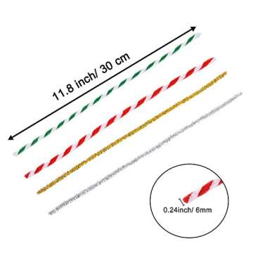 Livder 400 Pieces Christmas Pipe Cleaners Chenille Stem, Red Green Glitter DIY Art Crafts, 4 Colors
