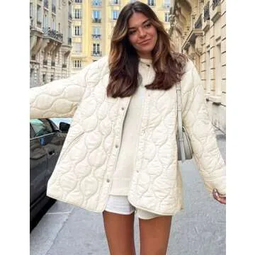 Flygo Women's Oversized Quilted Lightweight Jacket Button Down Puffer Padded Outerwear with Pocket(B...