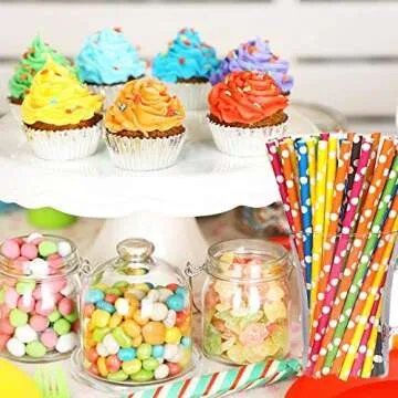 Shuiniba Biodegradable Striped Paper Straws,Paper Drinking Straws for Party, Events and Crafts,Baby Shower Decorations 7.75 Inches, Red White Striped - 100 Pack