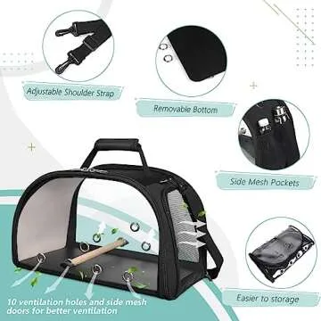 YUDODO Bird Carrier Portable Pet Bird Travel Cage 16.5"x10"x10" Small Medium Bird Carrier Travel Cage Breathable Bird Bag Sturdy Parrot Cockatiel Parakeet Carrying Case with Perch Tray Bottom