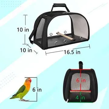 YUDODO Bird Carrier Portable Pet Bird Travel Cage 16.5"x10"x10" Small Medium Bird Carrier Travel Cage Breathable Bird Bag Sturdy Parrot Cockatiel Parakeet Carrying Case with Perch Tray Bottom