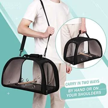 YUDODO Bird Carrier Portable Pet Bird Travel Cage 16.5"x10"x10" Small Medium Bird Carrier Travel Cage Breathable Bird Bag Sturdy Parrot Cockatiel Parakeet Carrying Case with Perch Tray Bottom