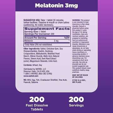 Natrol Fast Dissolve Melatonin 3 mg, Melatonin Supplements for Restful Sleep, Sleep Support for Adults, 200 Strawberry-Flavored Tablets, Up to a 200 Day Supply