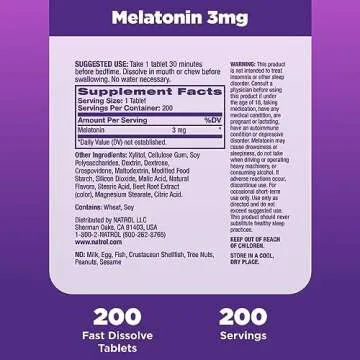 Natrol Fast Dissolve Melatonin 3 mg, Melatonin Supplements for Restful Sleep, Sleep Support for Adults, 200 Strawberry-Flavored Tablets, Up to a 200 Day Supply