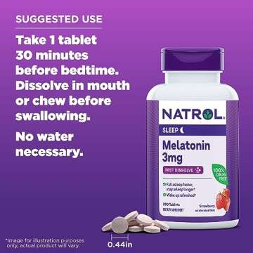 Natrol Fast Dissolve Melatonin 3 mg, Melatonin Supplements for Restful Sleep, Sleep Support for Adults, 200 Strawberry-Flavored Tablets, Up to a 200 Day Supply