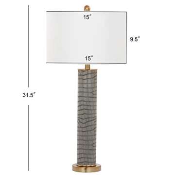 SAFAVIEH Lighting Collection Ollie Modern Contemporary Grey Faux Alligator 32-inch Bedroom Living Room Home Office Desk Nightstand Table Lamp Set of 2 (LED Bulbs Included)