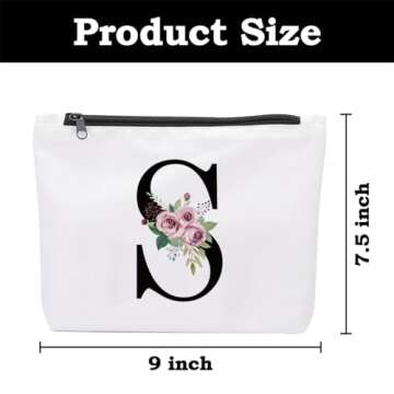 KongMoTree Initial S Personalized Floral Makeup Bag, Bride Bridesmaid Cosmetic Bag Gifts, Birthday Gifts for Women Mom Grandma Teachers, Travel Make Up Bag Gifts for Best Friend