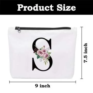 KongMoTree Initial S Personalized Floral Makeup Bag, Bride Bridesmaid Cosmetic Bag Gifts, Birthday Gifts for Women Mom Grandma Teachers, Travel Make Up Bag Gifts for Best Friend