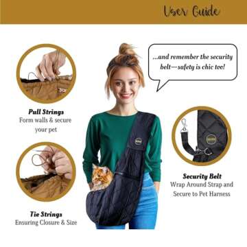SUSU Cat Sling Carrier – Soft & Secure Cat Sling for Travel | Adjustable Small Dog Carrier Sling & Hands-Free Cat Pouch Sling for Small Pets Up to 9lbs (Silk Black)