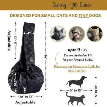 SUSU Cat Sling Carrier – Soft & Secure Cat Sling for Travel | Adjustable Small Dog Carrier Sling & Hands-Free Cat Pouch Sling for Small Pets Up to 9lbs (Silk Black)