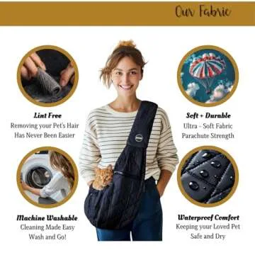 SUSU Cat Sling Carrier – Soft & Secure Cat Sling for Travel | Adjustable Small Dog Carrier Sling & Hands-Free Cat Pouch Sling for Small Pets Up to 9lbs (Silk Black)