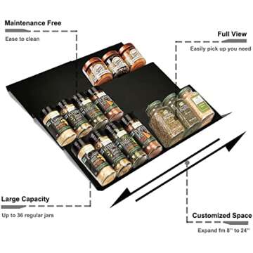 Artibear Expandable Spice Rack Drawer Organizer for Kitchen Cabinets, Set of 6, ABS