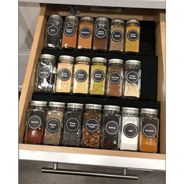 Artibear Expandable Spice Rack Drawer Organizer for Kitchen Cabinets, Set of 6, ABS