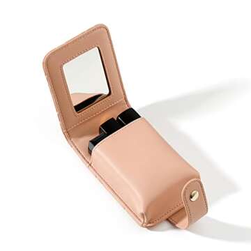 Wabilu Cute Makeup Lipstick Case Portable Lipsticks Holder With Mirror Lip Gloss Purse Travel Cosmetic Pouch For Women Girls