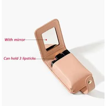 Wabilu Cute Makeup Lipstick Case Portable Lipsticks Holder With Mirror Lip Gloss Purse Travel Cosmetic Pouch For Women Girls