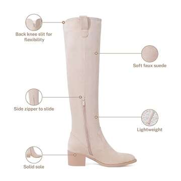 Shoe'N Tale Women's Over The Knee Thigh High Chunky Heel Pointed Toe Faux Suede Side Zipper Fall Weather Winter Boots(9.5,Beige)