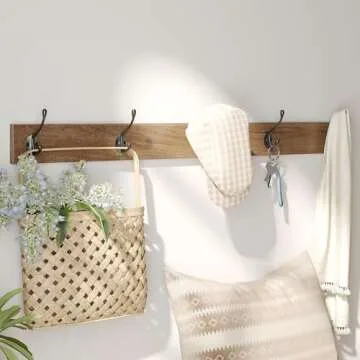 Maupvit Rattan Entryway Bench with Seat Cushion & Coat Rack, Shoe Storage Cabinet with 2 Flip Drawers, Narrow Shoe Rack, 5 Sturdy Metal Hooks, Rustic Oak Rattan