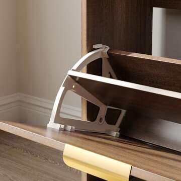 Maupvit Rattan Entryway Bench with Seat Cushion & Coat Rack, Shoe Storage Cabinet with 2 Flip Drawers, Narrow Shoe Rack, 5 Sturdy Metal Hooks, Rustic Oak Rattan