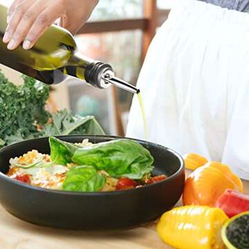 AOZITA [2 PACK] 17 oz Glass Olive Oil Dispenser Bottle Set - 500ml Dark Green Oil & Vinegar Cruet Bottle with Pourers, Funnel and Labels - Olive Oil Carafe Decanter for Kitchen