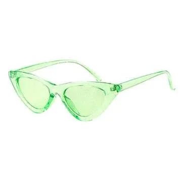 GIFIORE Retro Vintage Cat Eye Sunglasses for Women Trendy Narrow Cateye Frame Sun Glasses (Neon Green Frame Green Lens with Glitter)