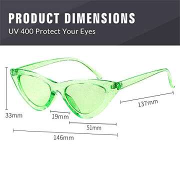GIFIORE Retro Vintage Cat Eye Sunglasses for Women Trendy Narrow Cateye Frame Sun Glasses (Neon Green Frame Green Lens with Glitter)