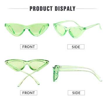 GIFIORE Retro Vintage Cat Eye Sunglasses for Women Trendy Narrow Cateye Frame Sun Glasses (Neon Green Frame Green Lens with Glitter)