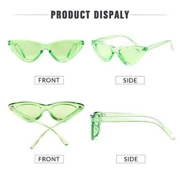 GIFIORE Retro Vintage Cat Eye Sunglasses for Women Trendy Narrow Cateye Frame Sun Glasses (Neon Green Frame Green Lens with Glitter)