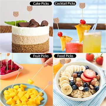 200 Pcs Bamboo Cocktail Picks 4.7 Inch Bear Face Cocktail Sticks Food Picks Garnish Sticks Decorative Toothpicks for Appetizers, Fruits, Dessert, Baby Shower, Birthday Wedding, Party Supplies(Bear)