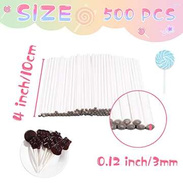 500PCS 4-Inch White Lollipop Sticks,Paper Sucker Stick,Cake Pops Stick for Candy Melt,Dessert,Cake P...