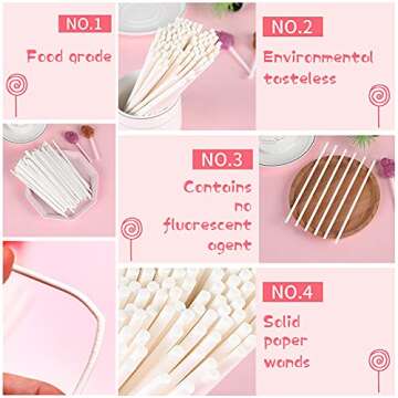 500PCS 4-Inch White Lollipop Sticks,Paper Sucker Stick,Cake Pops Stick for Candy Melt,Dessert,Cake Pops,Chocolate and Cookie(3mm)