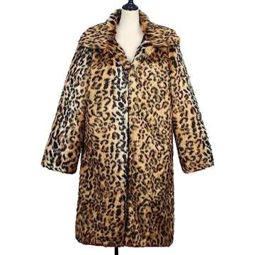 UMREN Mens Faux Fur Coat Long Black Jacket Warm Furry Overcoat Outwear (Small, A-Leopard)