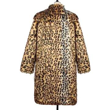 UMREN Mens Faux Fur Coat Long Black Jacket Warm Furry Overcoat Outwear (Small, A-Leopard)