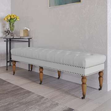 BELLEZE 62 Inch Button Tufted Top Ottoman Bench Classic Mid-Century Modern Design Upholstered Accent...