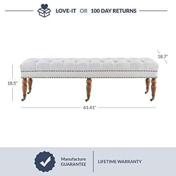 BELLEZE 62 Inch Button Tufted Top Ottoman Bench Classic Mid-Century Modern Design Upholstered Accent Furniture for Entryway Living Room and Bedroom - Brooke (Natural)