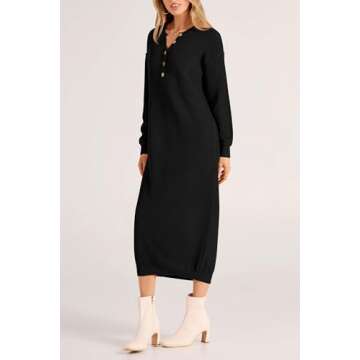 PRETTYGARDEN Women's Fall Knit Sweater Dress - Button V Neck