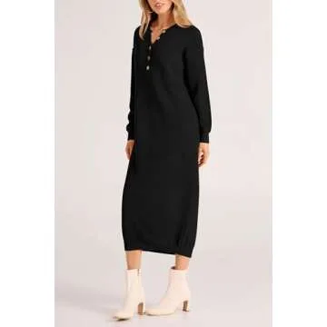 PRETTYGARDEN Women's Fall Knit Sweater Dress - Button V Neck