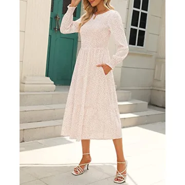 Zattcas Women's Smocked Floral Midi Dress for Fall