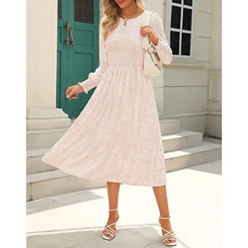 Zattcas Women's Smocked Floral Midi Dress for Fall