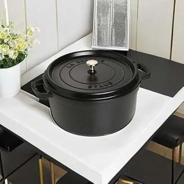 STAUB Cast Iron Dutch Oven 9-qt Round Cocotte, Made in France, Serves 9-10, Black Matte