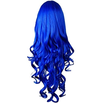Topbuti 32" Long Hair Heat Resistant Spiral Curly Cosplay Wig Dark Blue