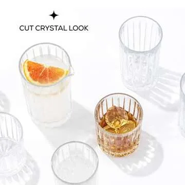 JoyJolt Drinking Glasses Set of 8, Alina Ribbed Glassware. 12oz Rocks Glasses and 14oz Highball Glasses. Cocktail Glasses, Iced Coffee Cup or Water Glasses. Heavy Base Glassware Set