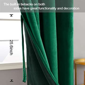 JIUZHEN Green Velvet Curtains 108 inches - Super Soft Retro Blackout Velvet Drapes Room Darkening Window Drapes for Living Room/Dining Room, W52 x L108 inches, 2 Panels