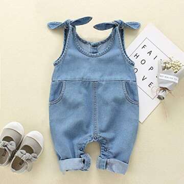 Happy Town Newborn Infant Baby Girls Denim Bodysuit Halter Sleeve Romper Jeans Overalls