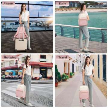 Laptop Backpack Women Work Bags - 15.6 inch Travel Backpack with USB Charger College Bookbag Waterproof Business Computer Backpack Anti-theft Casual Work Backpacks for Women Nurse Teacher Beige-Pink