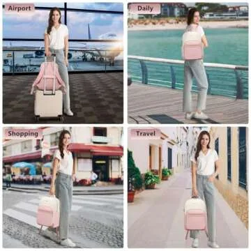 Laptop Backpack Women Work Bags - 15.6 inch Travel Backpack with USB Charger College Bookbag Waterproof Business Computer Backpack Anti-theft Casual Work Backpacks for Women Nurse Teacher Beige-Pink