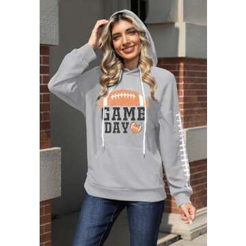 Zylkor Game Day Hooded Sweater Women American Football Graphic Sweatshirts Football Season Casual Sp...